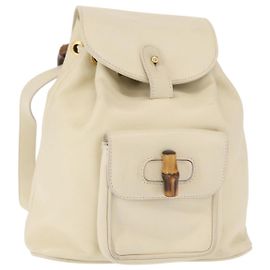 GUCCI Bamboo Backpack Leather White Gold 003 2058 0030 Auth BA7971 White Golden