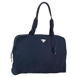 PRADA Handtasche aus Nylon in Marineblau Silber Authentisch 151342 Silber Marineblau