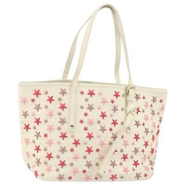 Bolsa Tote de Couro Branca e Dourada com Studs Jimmy Choo Auth BA7518 Branco Dourado