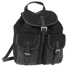 PRADA Backpack Nylon Black Silver Auth 151620 Black Silvery