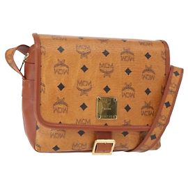 Bolsa de Ombro MCM Logogram Vicetos em Couro PVC Marrom Dourado Auth am9931 Marrom Dourado