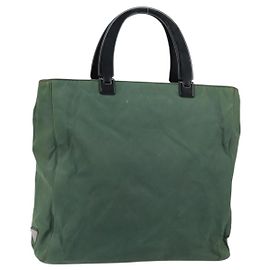 PRADA Sac à main en nylon vert argent Auth 151462 Argenté Vert