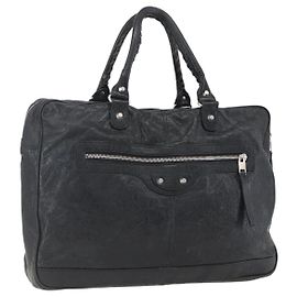 BALENCIAGA Business Bag Leather Black Silver Auth bs31393 Black Silvery