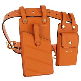 FENDI Multi Accessory Belt Belt Leather Orange Gold Auth 154935M Golden Orange