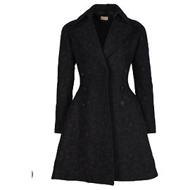 Alaïa Flared Printed Coat in Black Wool Black Navy blue