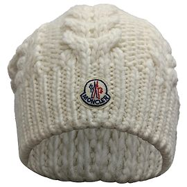 Bonnet Moncler avec pompon en laine blanche Blanc Écru