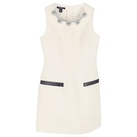 Vestido Mini em Algodão Branco Embellished com Corrente de Espinhos Louis Vuitton Branco Cru