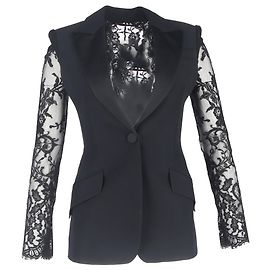 Alexander Mcqueen Single-Breasted Lace-Detailed Blazer in Black Viscose Black