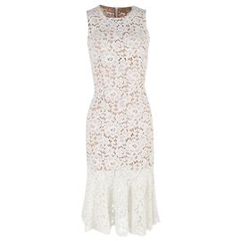 Vestido Midi de Algodón Blanco con Detalles de Encaje de Michael Kors Blanco Crudo