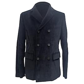 Autre Marque-Mr. P. Double-Breasted Blazer with Pockets in Black Corduroy -Black
