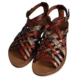 Céline Celine Python Leather Flat Sandals Brown