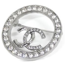 Chanel AB7324 Silver Crystal Brooch Silvery