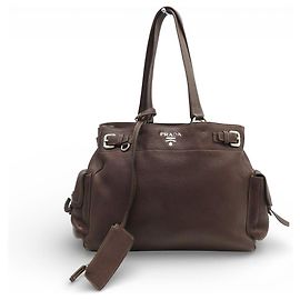 PRADA VITELLA DAINO GRAINED LEATHER BROWN SHOULDER BAG Brown