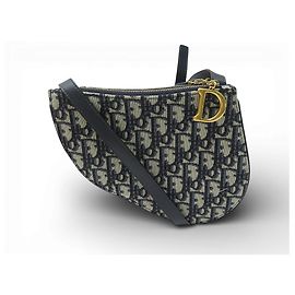 NEW CHRISTIAN DIOR TRIO SADDLE MONOGRAM CANVAS CLUTCH HANDBAG Navy blue