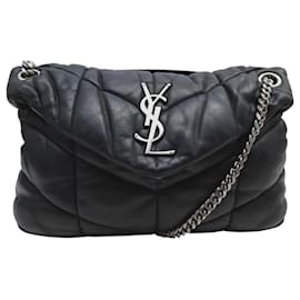 Yves Saint Laurent SAINT LAURENT LOULOU PUFFER KLEINE HANDTASCHE 577476 SCHWARZES LEDER UMHÄNGETASCHE Schwarz