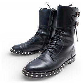 BOTTINES VALENTINO ROCKSTUD RANGERS A SANGLES 36 IT 37 FR COMBAT BOOTS Noir