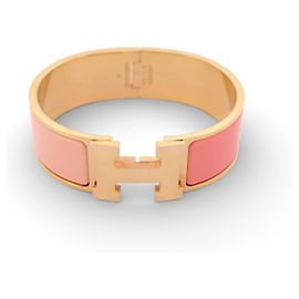 Hermès NEUF BRACELET HERMES CLIC CLAC H LARGE H300001FV 17.5CM EMAIL ROSE BANGLE Rose