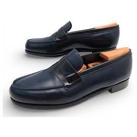 NEW JM WESTON 180 LOAFERS BLUE LEATHER 8D 42 + SHOE TREES Navy blue