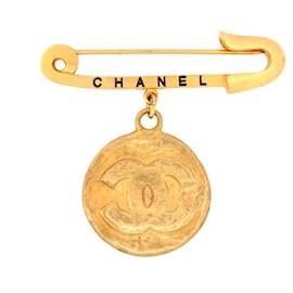 VINTAGE CHANEL BROSCHE PIN MEDAILLE LOGO CC 1994 GOLDMETALL BROSCHE Golden