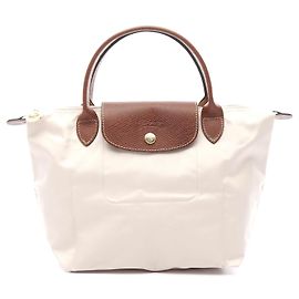Bolsa Tote Le Pliage S em lona e couro Longchamp Marrom Bege