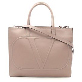 Valentino Garavani Valentino V Logo Leder Tote Bag Pink