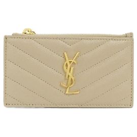 Yves Saint Laurent Monedero de piel de ternera Saint Laurent 607915 BOW01 Castaño Beige