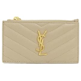 Yves Saint Laurent Porte-monnaie en cuir de veau Saint Laurent 607915 BOW01 Marron Beige