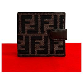 Carteira bifold em lona e couro Fendi FF Marrom