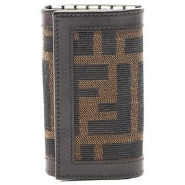 Fendi Zucca Canvas Leather Key Case Brown