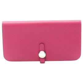 Hermès Hermes Dogon Long Bifold Wallet Leather Pink