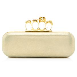 Alexander McQueen Metallic Suede Knuckle Box Clutch Golden Metallic