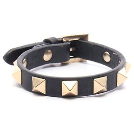 Valentino Garavani Pulseira de couro Rockstud Valentino Preto