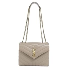 Yves Saint Laurent Bolsa de Ombro Loulou Small em Couro de Bezerro da Saint Laurent Marrom Bege