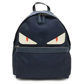 Fendi Bag Bugs Monster Nylon Leather Backpack Blue