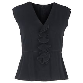 Marc Jacobs V-Neck Ruffled Peplum Top in Black Polyester Black
