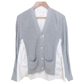 Sacai Docking Wool Cardigan Brown White