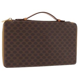 Céline Estojo de Viagem em Lona Macadam CELINE em Couro PVC Marrom Dourado Auth ki6242 Marrom Dourado