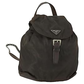 PRADA Backpack Nylon Brown Silver Auth 151544 Brown Silvery