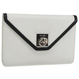 Céline Sac à main CELINE en cuir blanc et or Auth mr1733 Blanc Doré