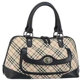 Burberry Nova Check Handtasche aus Canvas Beige Silber Auth 156374 Silber Beige