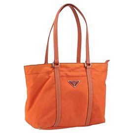 Borsa Tote PRADA in nylon e pelle arancione argento Auth gh1423 Argento Arancione