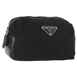 Pochette Prada in nylon e pelle nera Auth bs31960 Nero