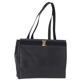 Borsa Tote Vala in pelle blu navy e oro Auth BA8751 di Salvatore Ferragamo D'oro Blu navy