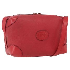 Gucci Bolsa de Ombro de Couro Vermelha Dourada Auth 159140 Vermelho Dourado