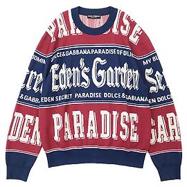 Pull en coton PARADISE Eden's Garden de Dolce & Gabbana Blanc Rouge Bleu Marine