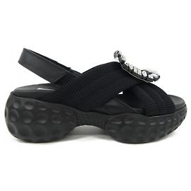 Roger Vivier Viv Run Light Strass Buckle Sandals Black