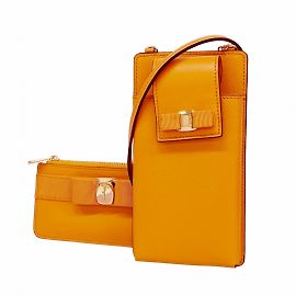 Salvatore Ferragamo Orange Leather Phone Case Orange