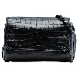 Saint Laurent Black Croc Embossed Leather Niki Belt Bag Black