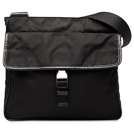 Prada Borsa a Tracolla Nera in Tessuto con Zip Nero