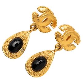 Pendientes vintage Chanel Coco Mark Gripoir Swing Azul Dorado